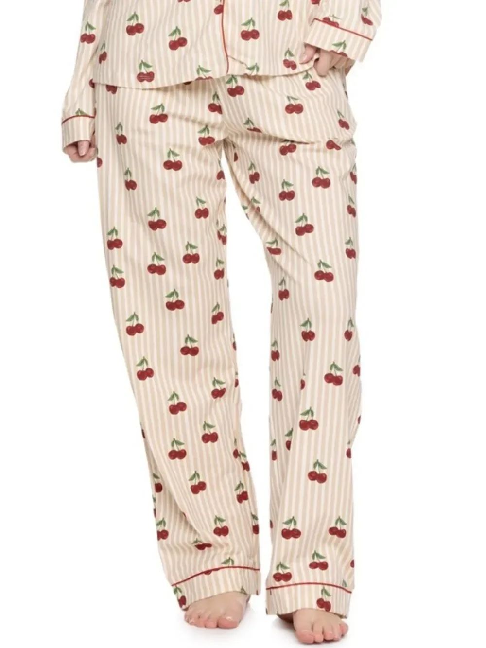 Chelsea Peers Organic Cotton Cherry Print Notch Collar Long Sleeve Pant Pj Set — image 5 of 8